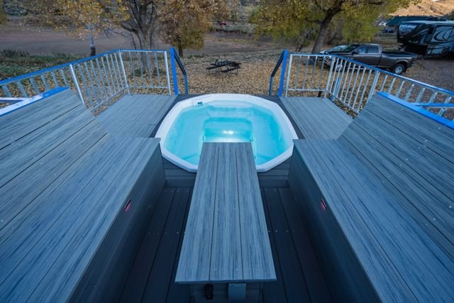 Hot tub, decking and lounge